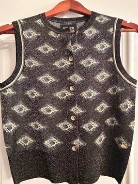Scotch & Soda Black & Cream Metallic Sleeveless Cardigan